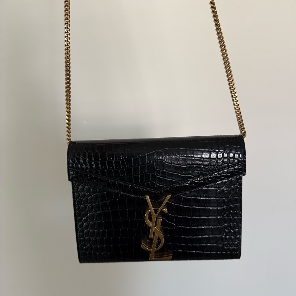 Saint Laurent Black Card Holder on Gold Chain - Picture 3 of 11